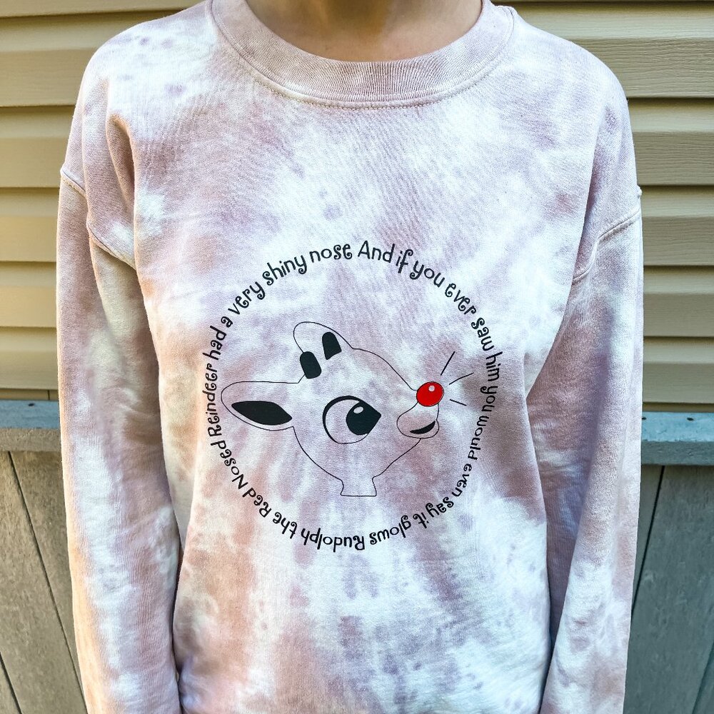 Adult Small Rudolph Beige Tan Spiral Tie-Dye Crewneck Sweatshirt